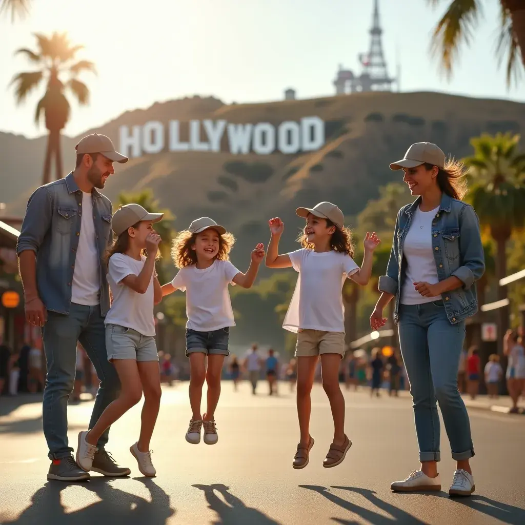 Счастливая семья на фоне знаменитого замка Диснея